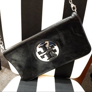 Tory Burch Black Leather Purse with Chain Strap